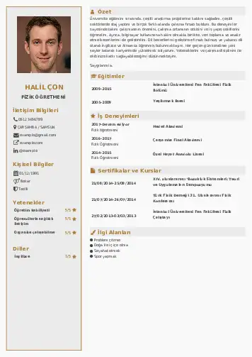 Fizik Öğretmeni CV Örnekleri cv indir